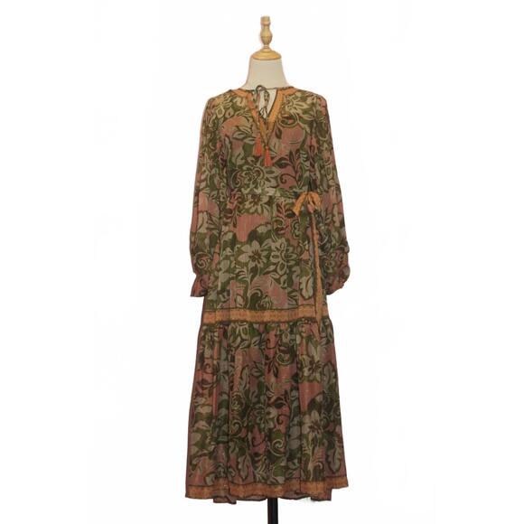 FLYING TOMATO Dresses & Skirts - NEW FLYING TOMATO a printed woven midi dress in olive taupe